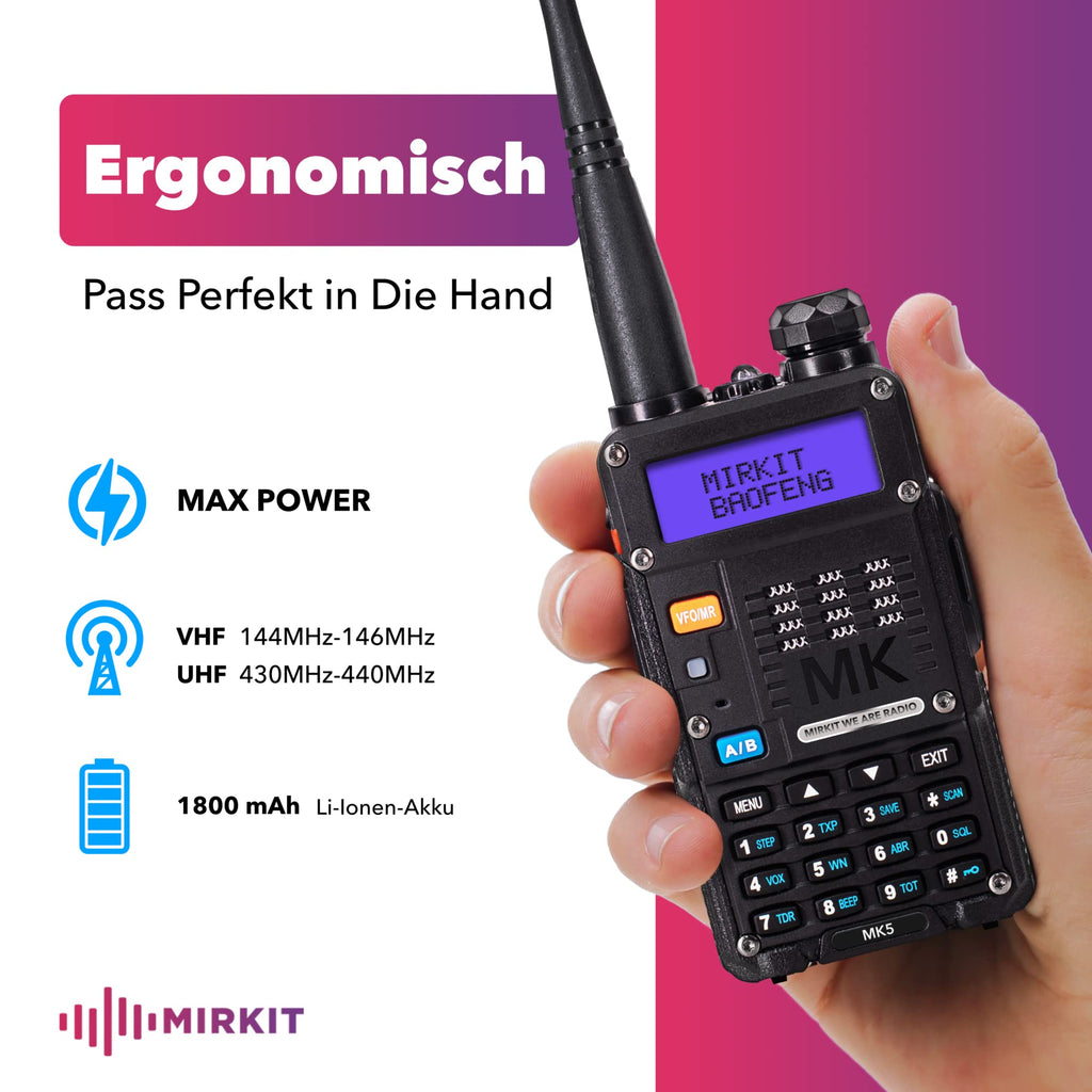 BAOFENG MK5 8W Mirkit Édition Puissance Maximale Talkie-Walkie Kit Complet Radioamateur avec Batterie Baofeng 1800mAh & Logiciel Mirkit 2025
