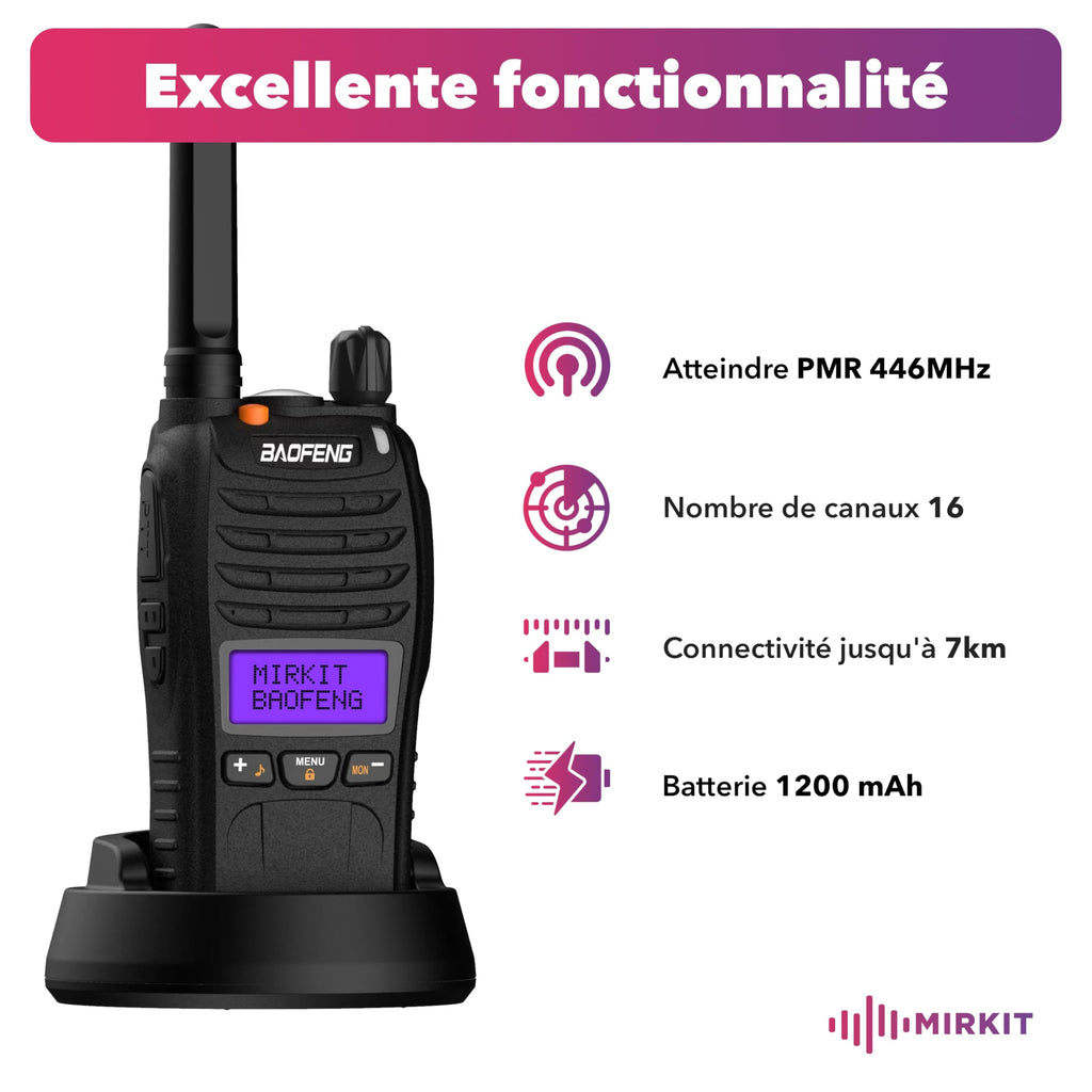 BAOFENG BF-88ST Talkie Walkie 2PCS Baofeng BF-E88 avec Grande Portée, Double Montre PMR446 Rechargeable à Large portée, avec écran LCD, VOX Double Surveillance, Chargeur de Bureau USB et oreillette