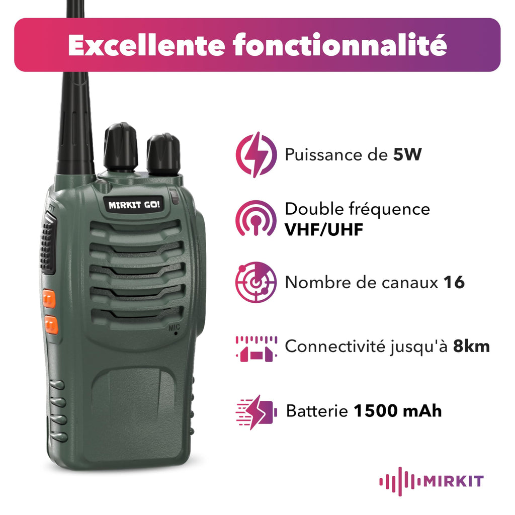 Talkie-Walkies Longue portée Rechargeables avec 16 canaux, Fonction VOX, écouteurs d’Origine Inclus, Lampe Torche LED intégrée (Noir, Lot de 2) 2 х Baofeng BF-888S G Vert talkies-Walkies Mirkit