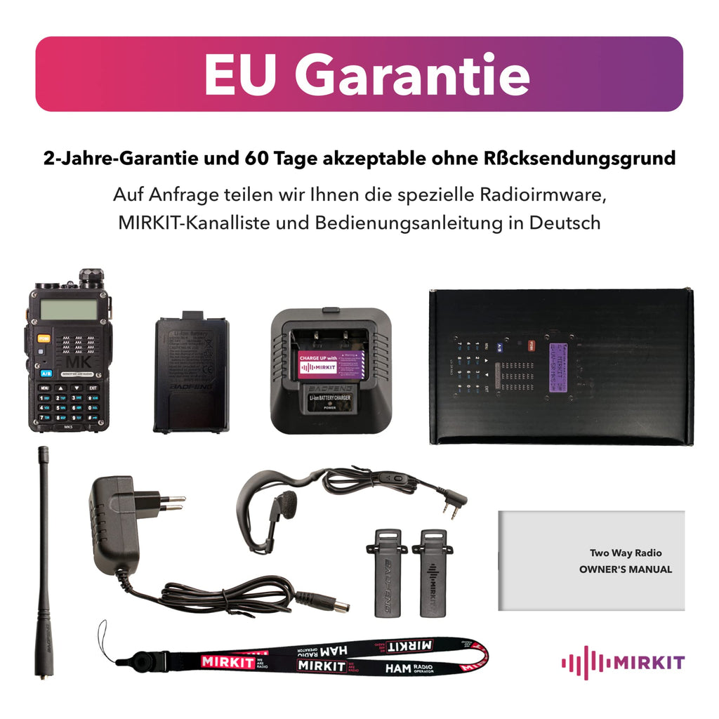 BAOFENG MK5 8W Mirkit Édition Puissance Maximale Talkie-Walkie Kit Complet Radioamateur avec Batterie Baofeng 1800mAh & Logiciel Mirkit 2025