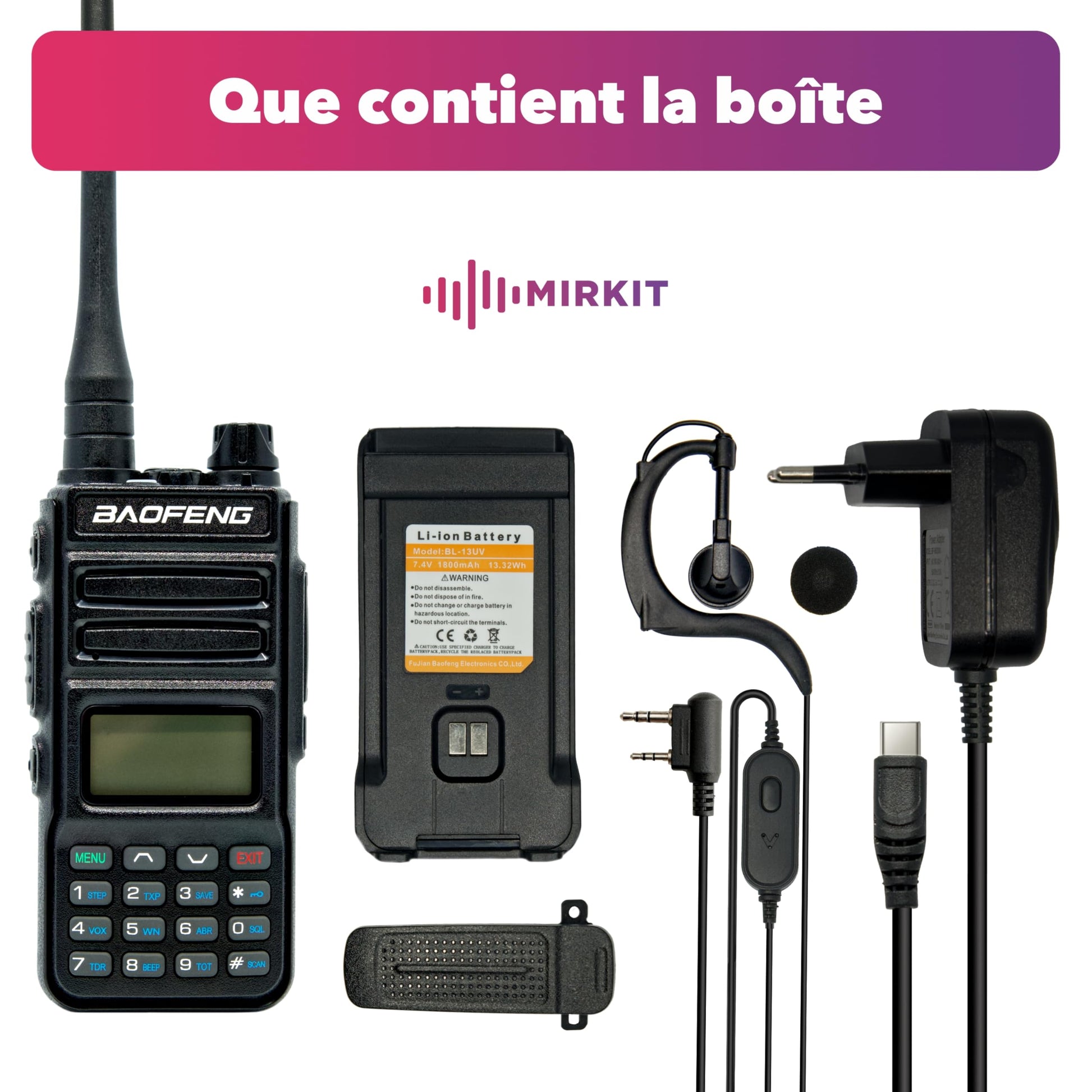 Talkie-walkie Baofeng RT15UV 5W 1800mAh, Port USB -C+ dragonne. UV-5R Nouvelle génération.