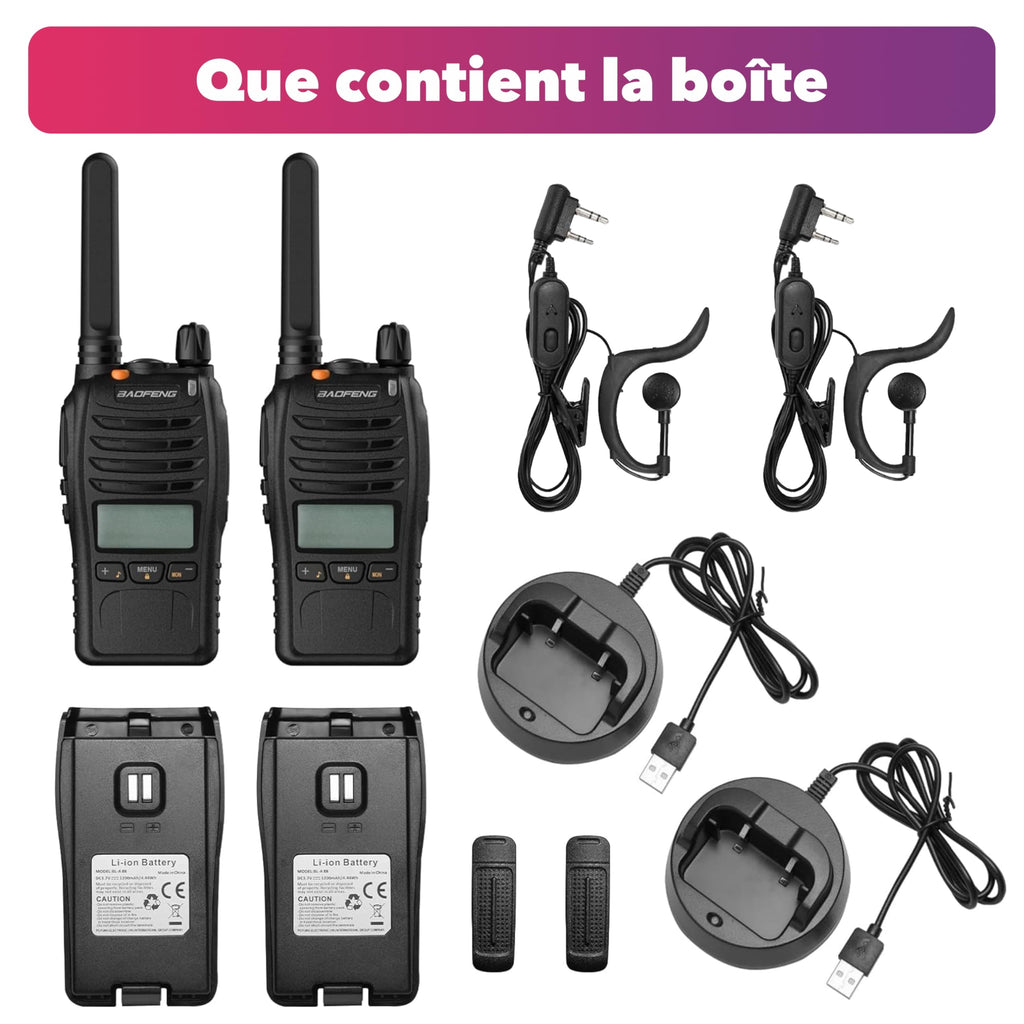 BAOFENG BF-88ST Talkie Walkie 2PCS Baofeng BF-E88 avec Grande Portée, Double Montre PMR446 Rechargeable à Large portée, avec écran LCD, VOX Double Surveillance, Chargeur de Bureau USB et oreillette