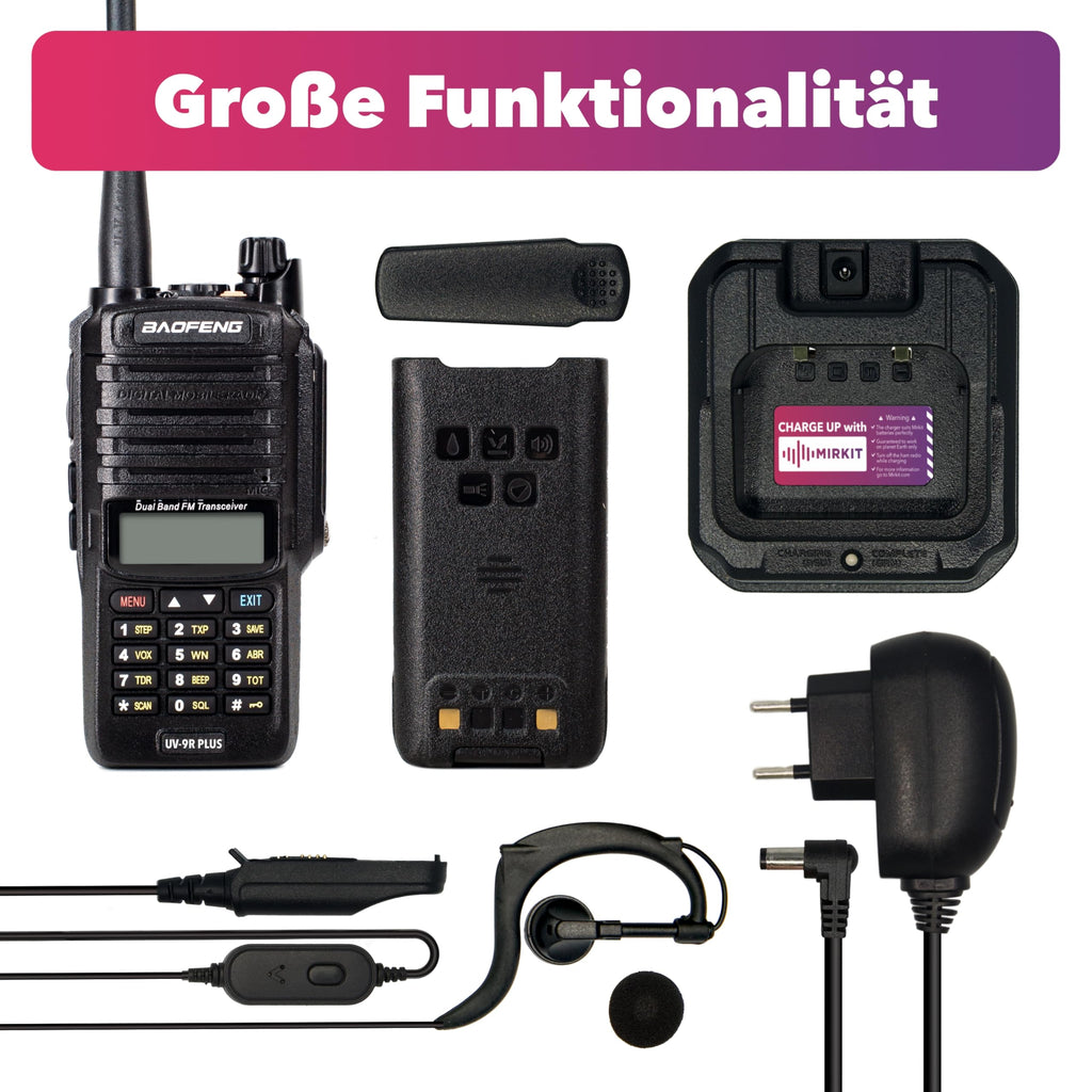 MIRKIT Radio étanche UV-9R Plus MK1 (UV-82 3e génération), MaxPower câble USB pour batterie double bande UV9R & 2200 mAh, IP67 Radio portable : poussière, froid & étanche