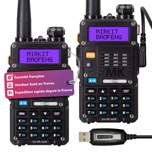 2X BAOFENG MK5 8 Watt Max Power VHF/UHF Mirkit Edition 2025 Kit Complet Radio Amateur avec câble de Programmation Baofeng