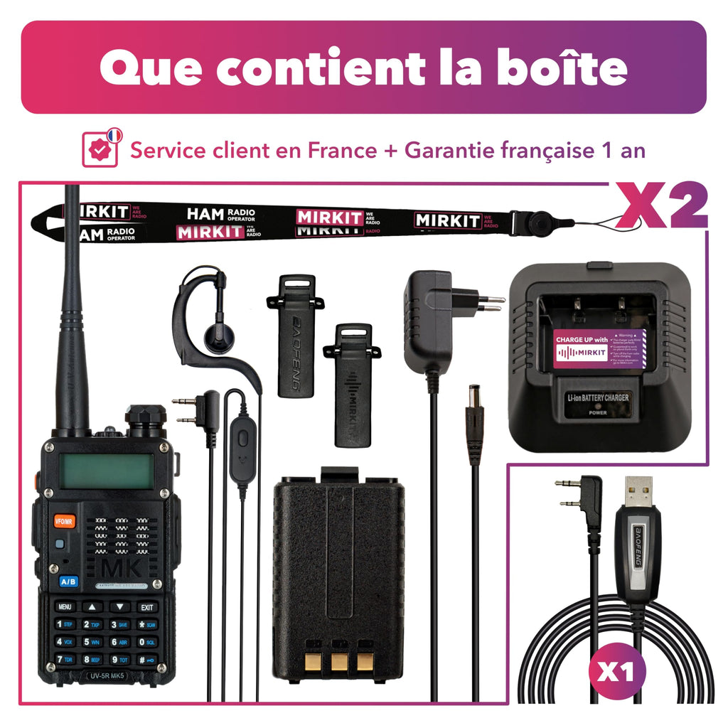 2X BAOFENG MK5 8 Watt Max Power VHF/UHF Mirkit Edition 2025 Kit Complet Radio Amateur avec câble de Programmation Baofeng