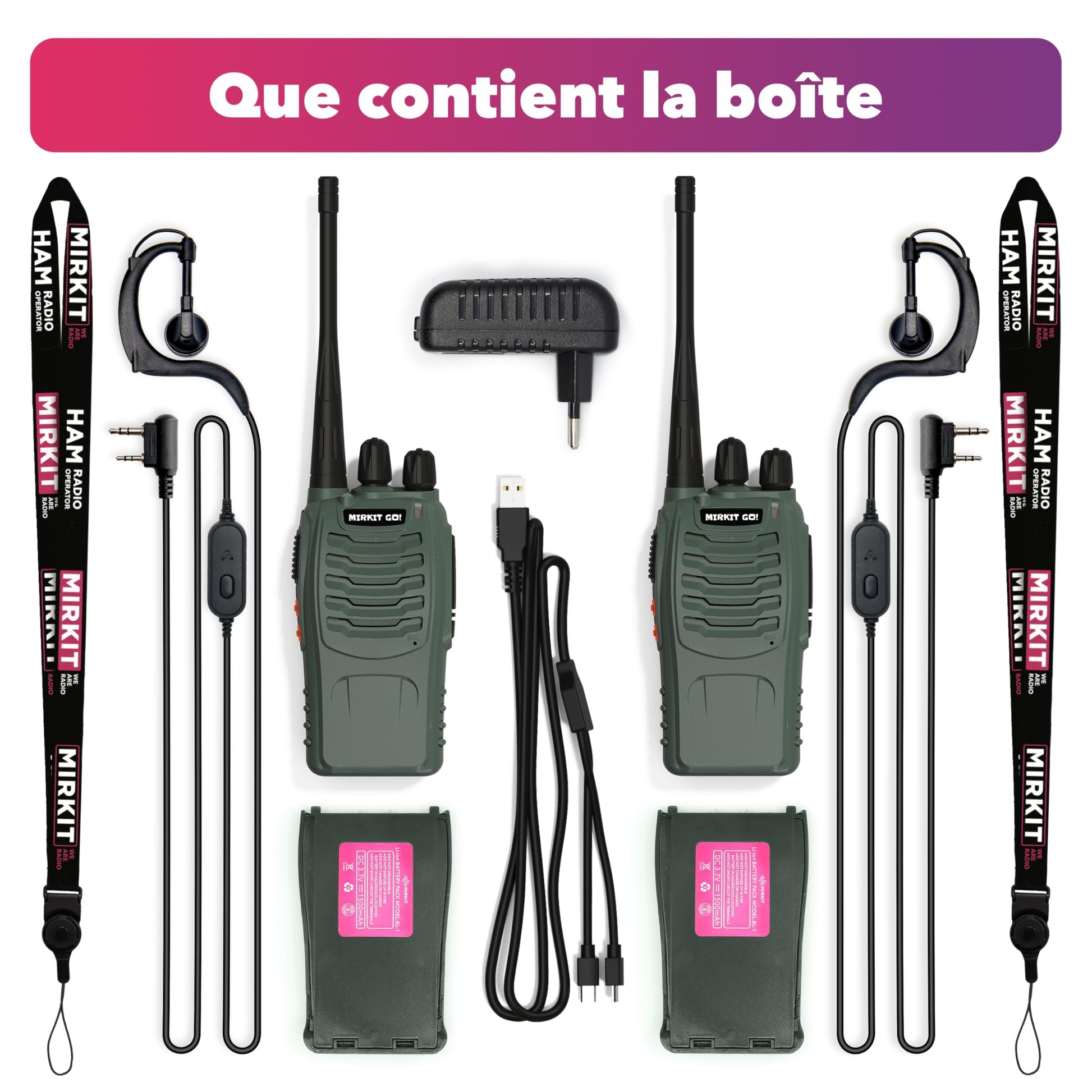 Talkie-Walkies Longue portée Rechargeables avec 16 canaux, Fonction VOX, écouteurs d’Origine Inclus, Lampe Torche LED intégrée (Noir, Lot de 2) 2 х Baofeng BF-888S G Vert talkies-Walkies Mirkit