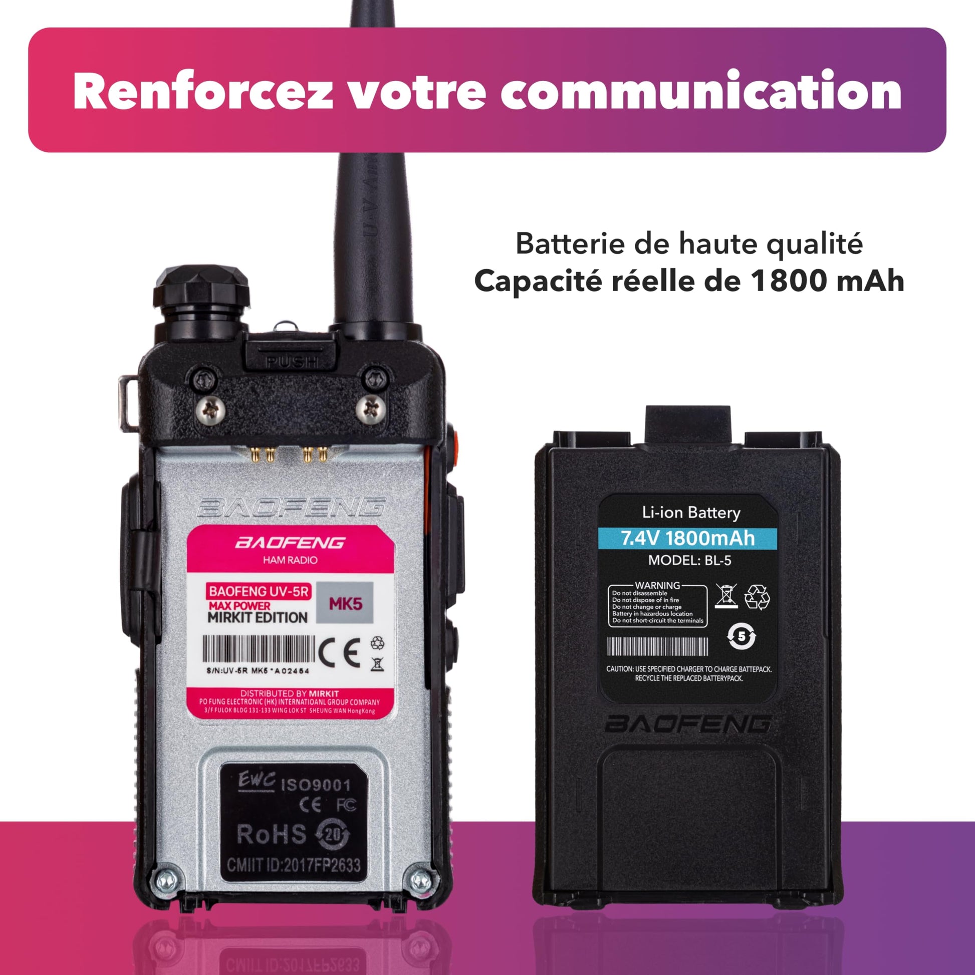 2X BAOFENG MK5 8 Watt Max Power VHF/UHF Mirkit Edition 2025 Kit Complet Radio Amateur avec câble de Programmation Baofeng