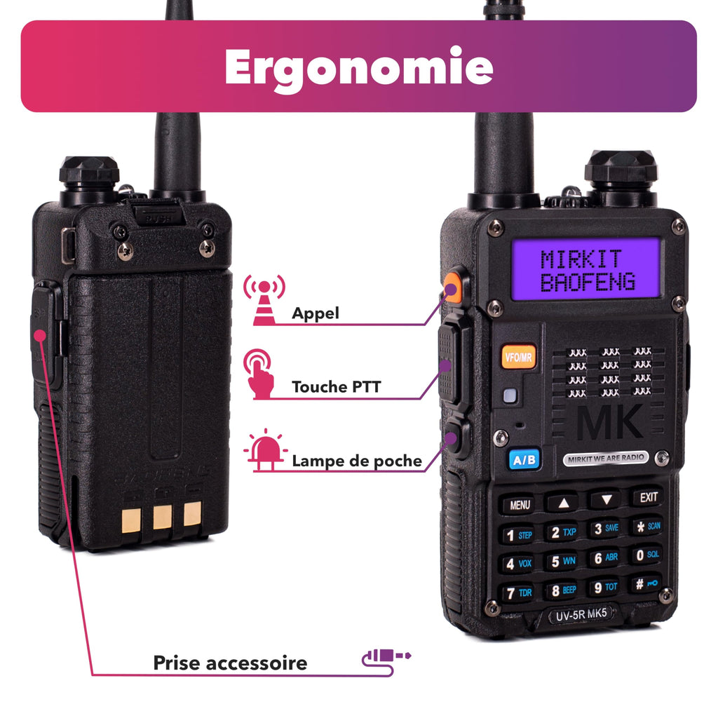 2X BAOFENG MK5 8 Watt Max Power VHF/UHF Mirkit Edition 2025 Kit Complet Radio Amateur avec câble de Programmation Baofeng