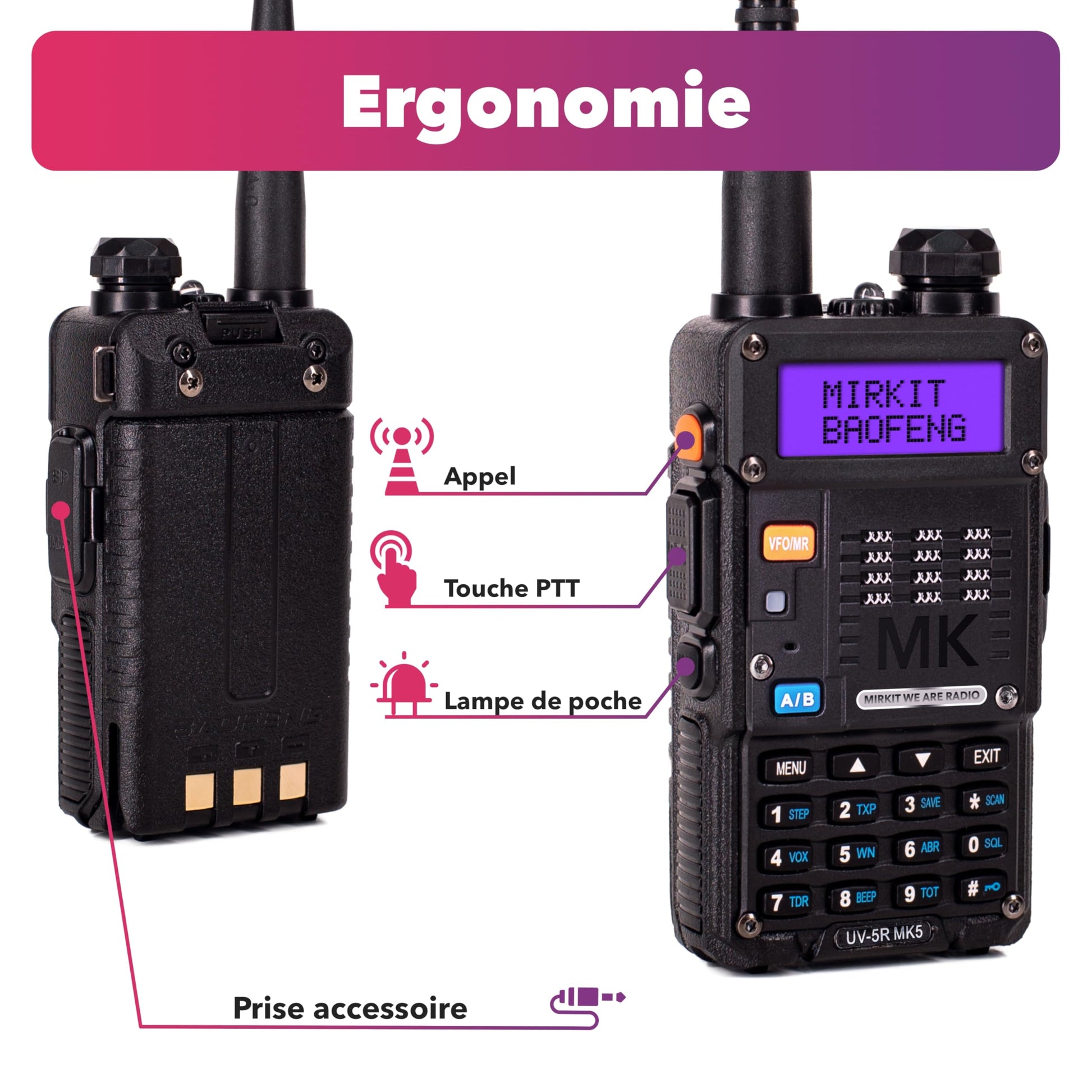 2X BAOFENG MK5 8 Watt Max Power VHF/UHF Mirkit Edition 2025 Kit Complet Radio Amateur avec câble de Programmation Baofeng