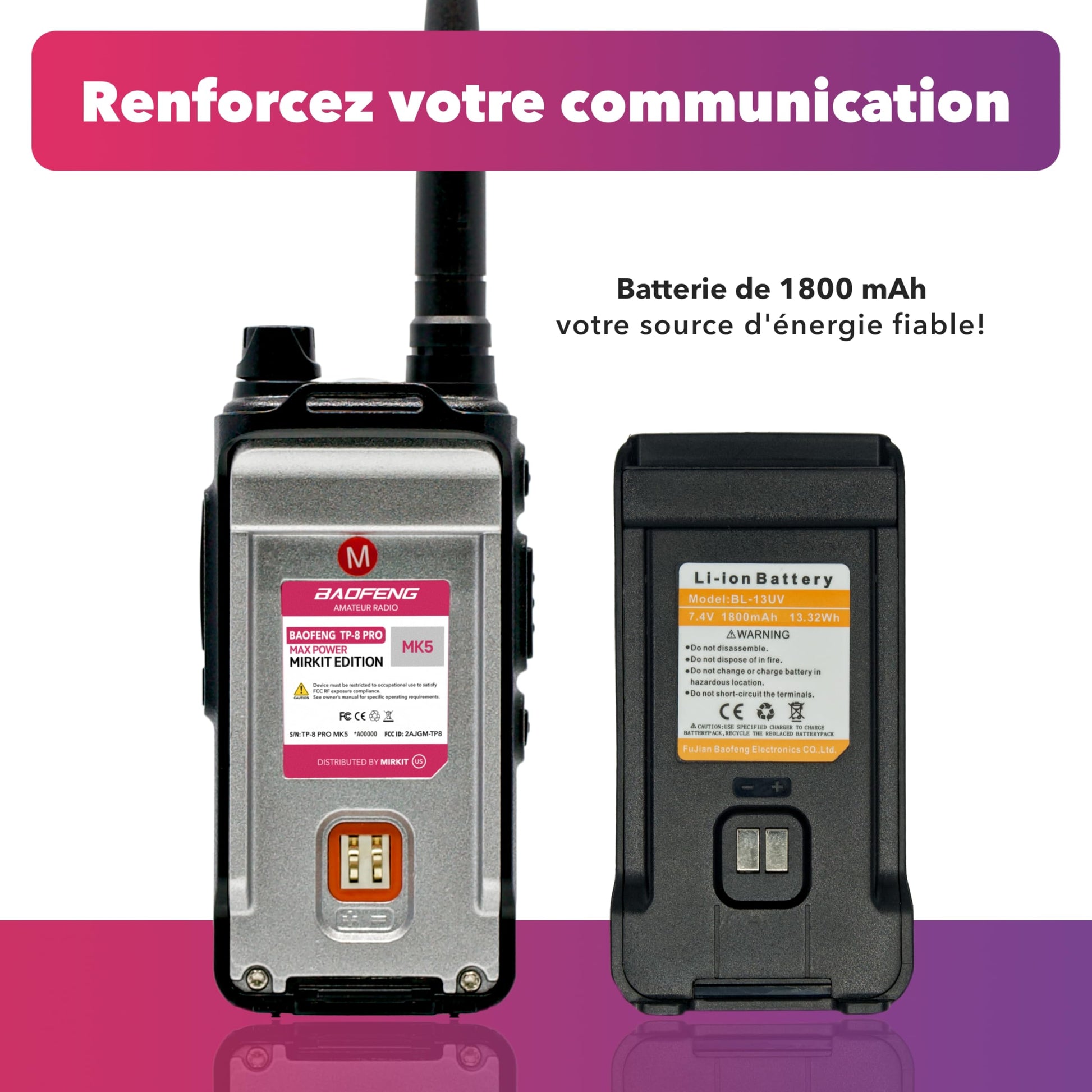 Talkie-walkie Baofeng RT15UV 5W 1800mAh, Port USB -C+ dragonne. UV-5R Nouvelle génération.