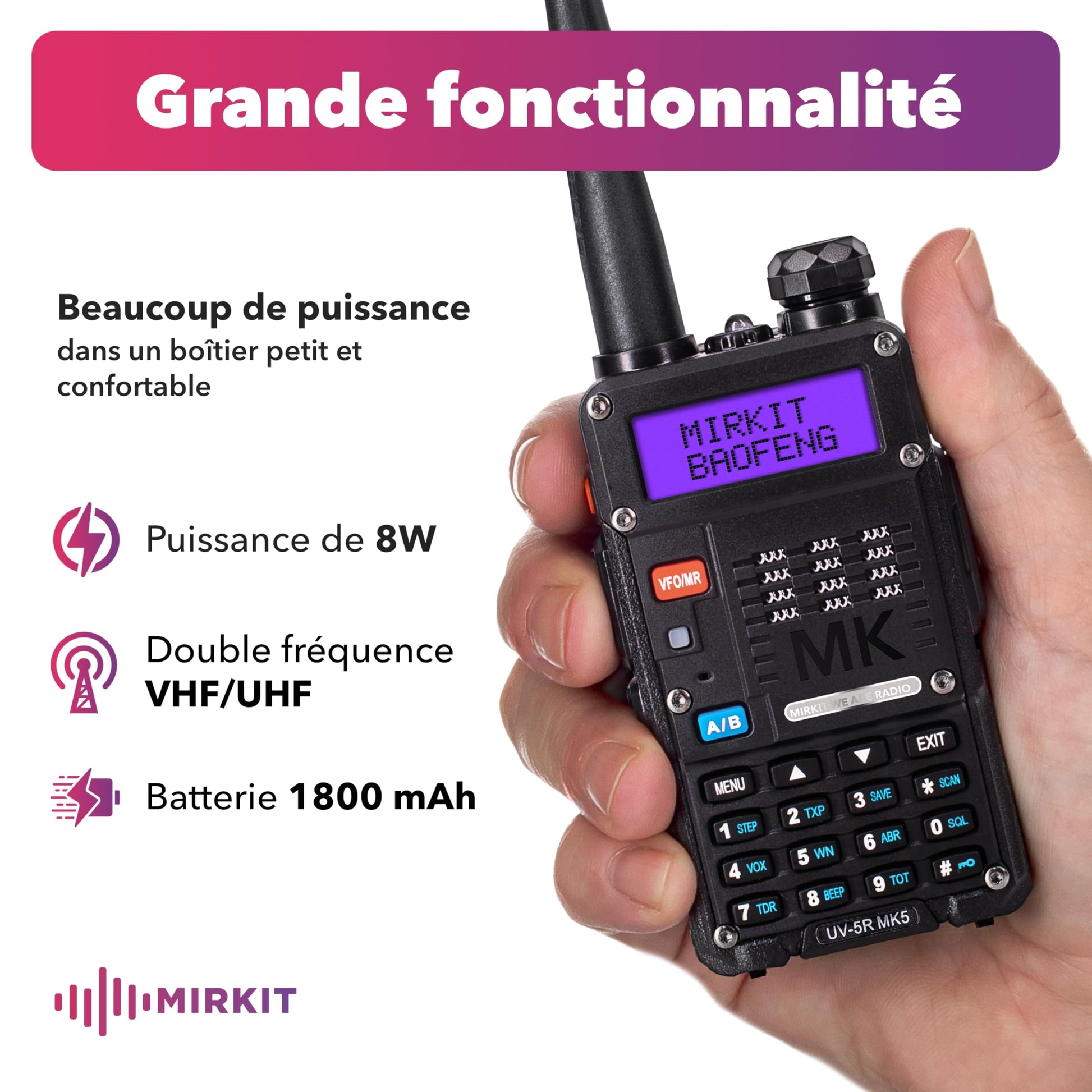 2X BAOFENG MK5 8 Watt Max Power VHF/UHF Mirkit Edition 2025 Kit Complet Radio Amateur avec câble de Programmation Baofeng